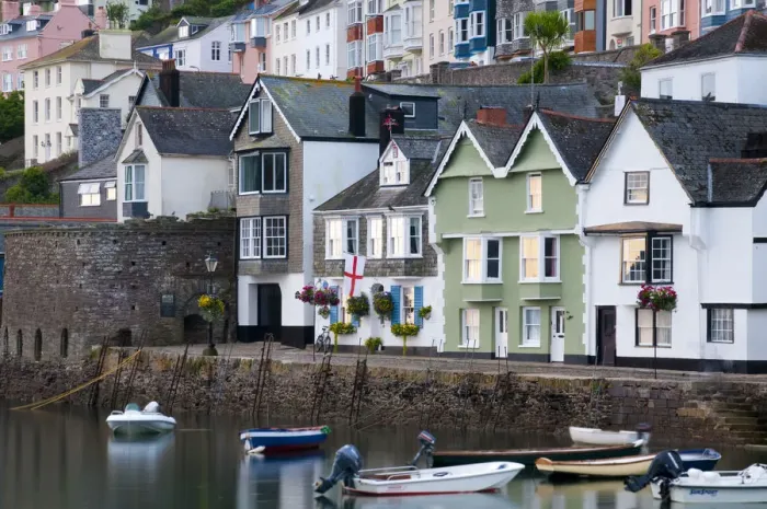 Framed Print : UK, Devon, Dartmouth, Bayards Cove and River Dart Framed Print : UK, Devon, Dartmouth, Bayards Cove and River Dart