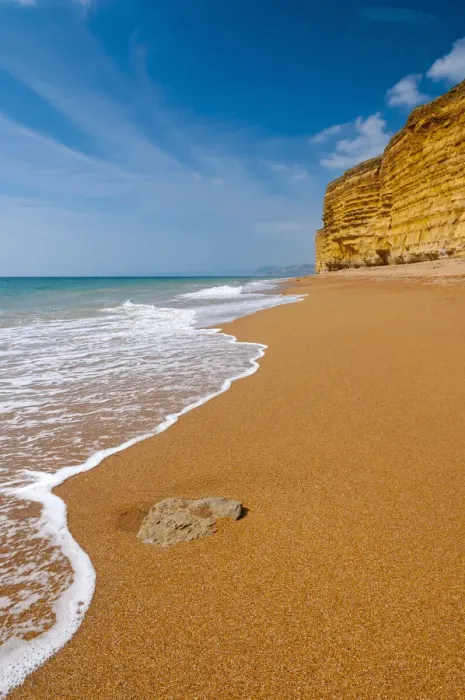 Framed Print : UK, Dorset, Jurassic Coast, Burton Bradstock, Hive Beach and Cliffs