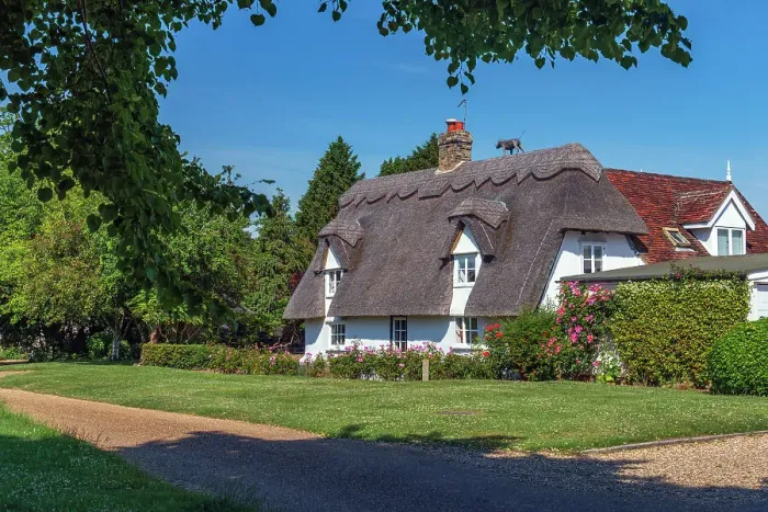 Framed Print : UK, England, Cambridgeshire, Barrington, Traditional thatched cottage