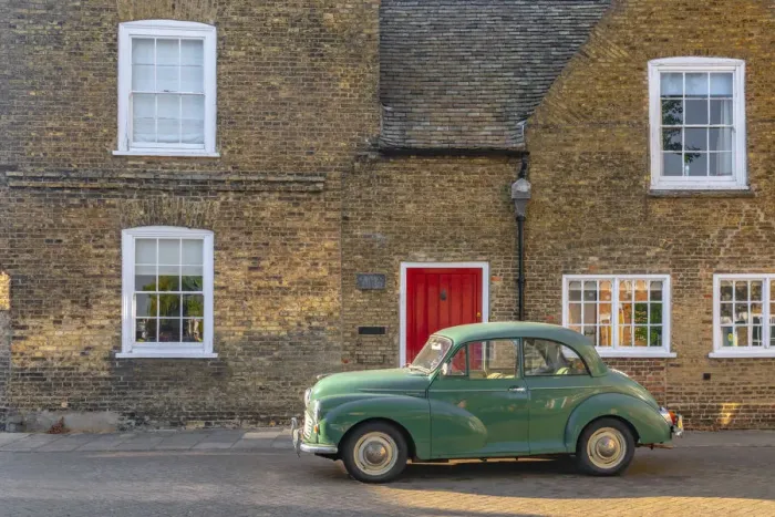 Framed Print : UK, England, Cambridgeshire, Ely, Waterside, Morris Minor car Framed Print : UK, England, Cambridgeshire, Ely, Waterside, Morris Minor car
