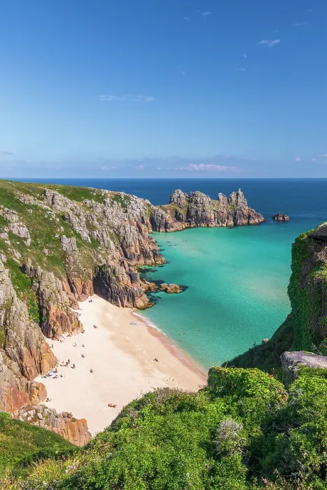 Framed Print : UK, England, Cornwall, Porthcurno, Pedn Vounder Beach and Logan Rock Headland Framed Print : UK, England, Cornwall, Porthcurno, Pedn Vounder Beach and Logan Rock Headland