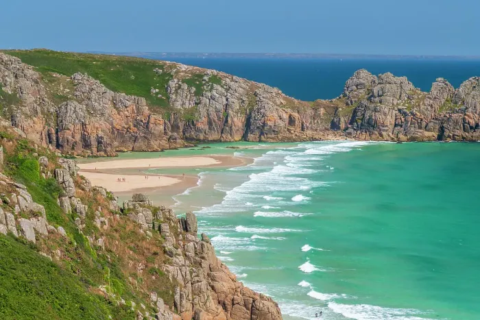 Framed Print : UK, England, Cornwall, Porthcurno Bay, Porthcurno Beach, Pedn Vounder Beach, Logan Rock Headland Framed Print : UK, England, Cornwall, Porthcurno Bay, Porthcurno Beach, Pedn Vounder Beach, Logan Rock Headland