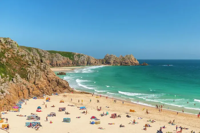 Framed Print : UK, England, Cornwall, Porthcurno Beach, Pedn Vounder Beach and Logan Headland Framed Print : UK, England, Cornwall, Porthcurno Beach, Pedn Vounder Beach and Logan Headland