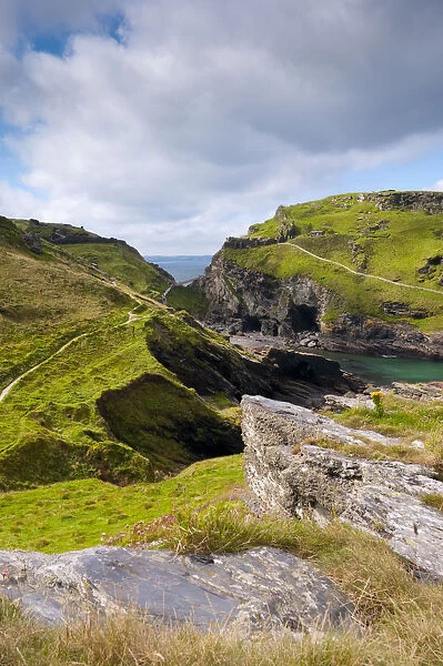 UK, England, Cornwall, Tintagel Castle from South West Coastal Path