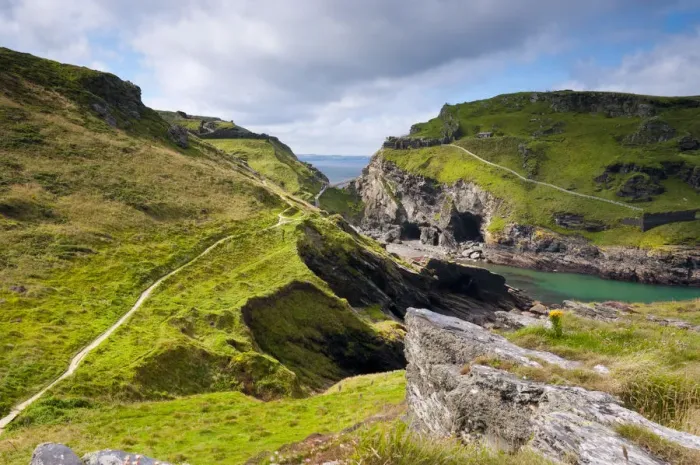 Framed Print : UK, England, Cornwall, Tintagel Castle from South West Coastal Path