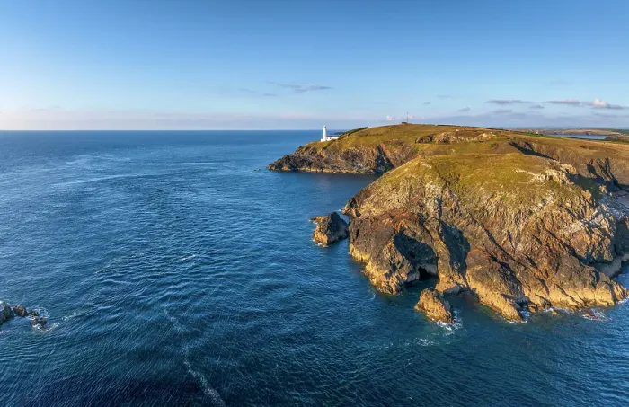 Framed Print : UK, England, Cornwall, Trevose Head, Trevose Head Lighthouse above Stinking Cove