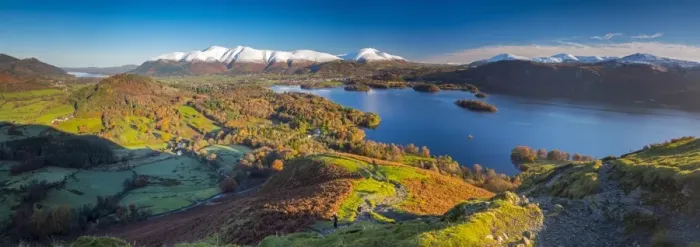 Framed Print : UK, England, Cumbria, Lake District, Derwentwater, Skiddaw and Blencathra mountains above Keswick
