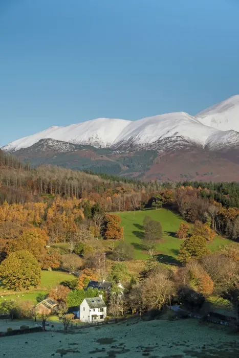 Framed Print : UK, England, Cumbria, Lake District, Skiddaw Mountain above cottage Framed Print : UK, England, Cumbria, Lake District, Skiddaw Mountain above cottage