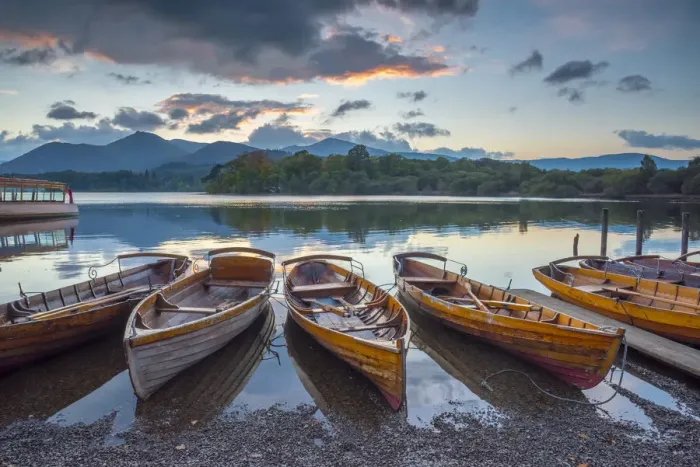 Framed Print : UK, England, Cumbria, Lake District, Derwentwater, Keswick, Rowing Boats for hire