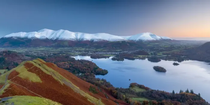 Framed Print : UK, England, Cumbria, Lake District, Derwentwater, Skiddaw and Blencathra mountains