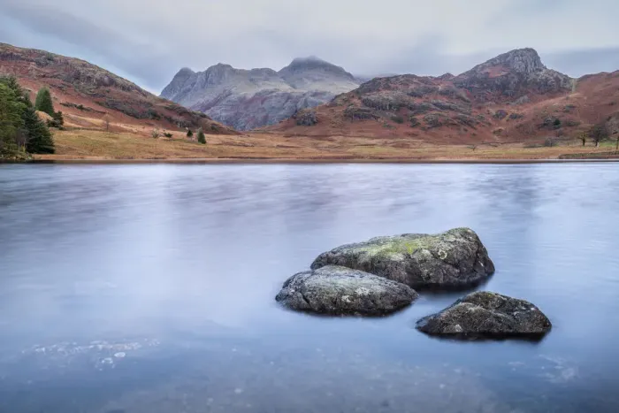 Framed Print : UK, England, Cumbria, Lake District National Park, Blae Tarn and Langdale Pikes beyond