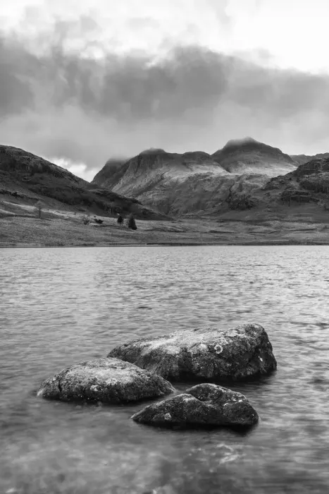 Framed Print : UK, England, Cumbria, Lake District National Park, Blae Tarn and Langdale Pikes beyond