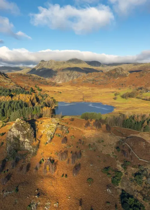 Framed Print : UK, England, Cumbria, Lake District National Park, Blae Tarn and Langdale Pikes beyond Framed Print : UK, England, Cumbria, Lake District National Park, Blae Tarn and Langdale Pikes beyond