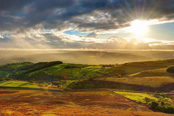 UK, England, Derbyshire, Peak District National Park, Hope Valley from Stanage Edge