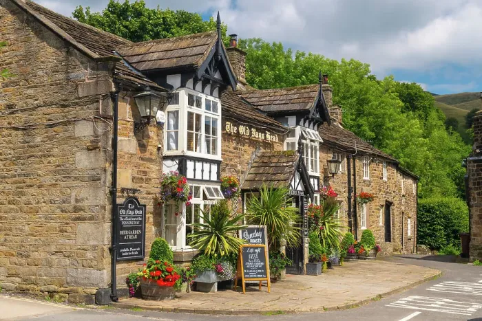 Framed Print : UK, England, Derbyshire, Peak District National Park, High Peak, Vale of Edale, Edale, The Old Nags Head Pub, official start to the Pennine Way Framed Print : UK, England, Derbyshire, Peak District National Park, High Peak, Vale of Edale, Edale, The Old Nags Head Pub, official start to the Pennine Way