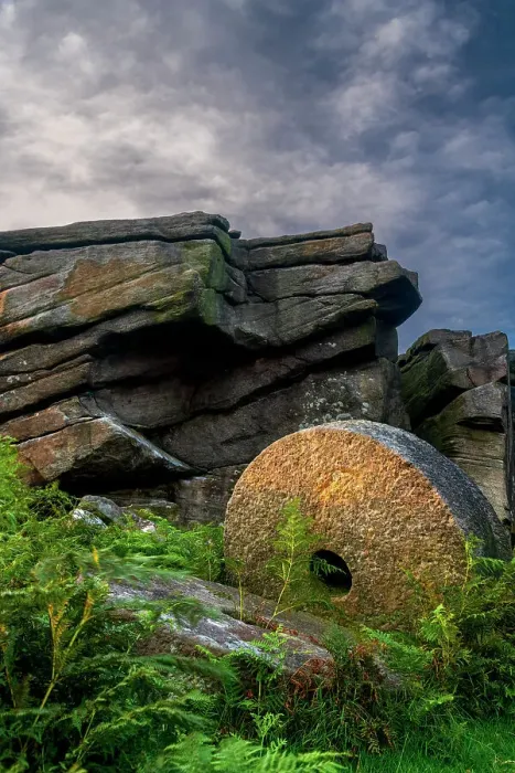 Framed Print : UK, England, Derbyshire, Peak District National Park, High Peak, Stanage Edge, discarded Millstones