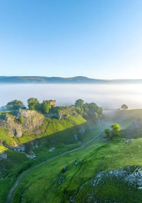 Framed Print : UK, England, Derbyshire, Peak District National Park, High Peak, Castleton, Cave Dale, Peveril Castle Framed Print : UK, England, Derbyshire, Peak District National Park, High Peak, Castleton, Cave Dale, Peveril Castle