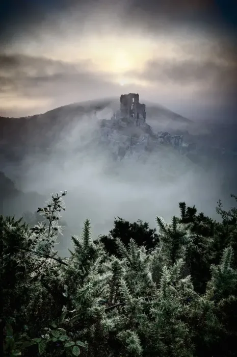 Framed Print : UK, England, Dorset, Corfe Castle at sunrise Framed Print : UK, England, Dorset, Corfe Castle at sunrise