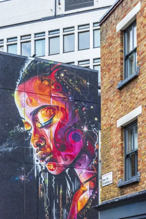 Framed Print : UK, England, London, Hackney, Shoreditch, New Inn Road, mural by Mr Cenz and Lovepusher Framed Print : UK, England, London, Hackney, Shoreditch, New Inn Road, mural by Mr Cenz and Lovepusher
