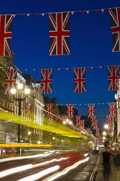 UK, England, London, Regent Street, Union Jack Flags