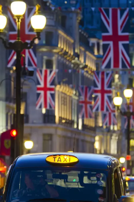 Framed Print : UK, England, London, Regent Street, Taxis and Union Jack Flags Framed Print : UK, England, London, Regent Street, Taxis and Union Jack Flags