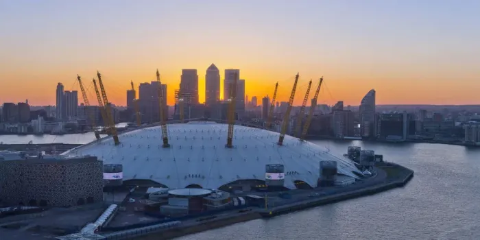 Framed Print : UK, England, London, River Thames, O2 Arena (formerly Millennium Dome) and Canary Framed Print : UK, England, London, River Thames, O2 Arena (formerly Millennium Dome) and Canary