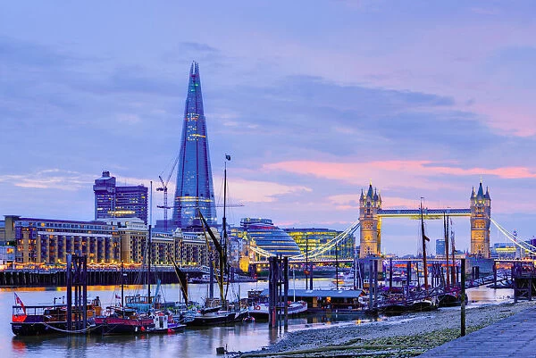 UK, England, London, River Thames, The Shard and Tower Bridge
