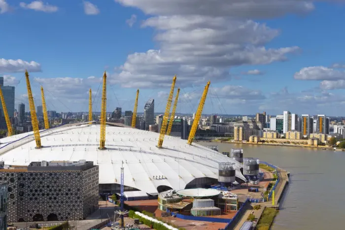 Framed Print : UK, England, London, River Thames, O2 Arena (formerly Millennium Dome) and Canary Framed Print : UK, England, London, River Thames, O2 Arena (formerly Millennium Dome) and Canary