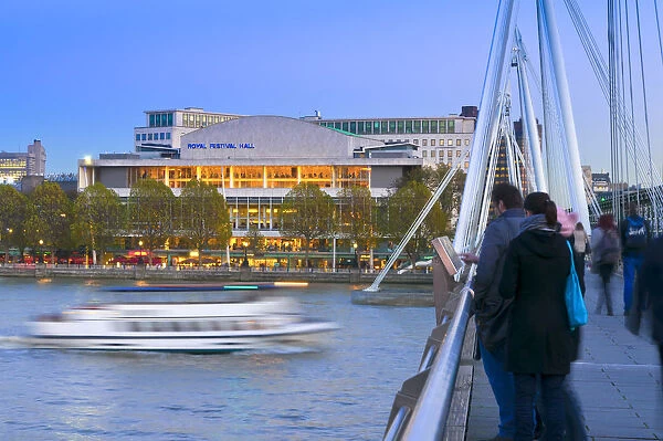 UK, England, London, Royal Festival Hall from Hungerford Bridge across River Thames