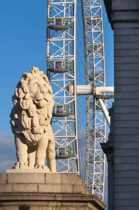 Framed Print : UK, England, London, South Bank Lion and London Eye