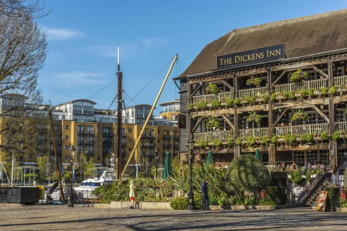 Framed Print : UK, England, London, St. Katharines Wharf, The Dickens Inn Framed Print : UK, England, London, St. Katharines Wharf, The Dickens Inn