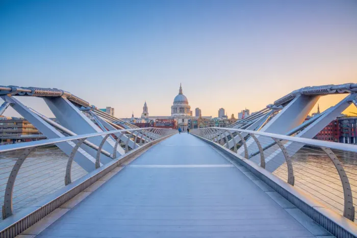 Framed Print : UK, England, London, St. Pauls Cathedral and Millennium Bridge over River Thames Framed Print : UK, England, London, St. Pauls Cathedral and Millennium Bridge over River Thames