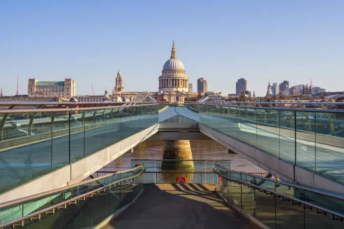 Framed Print : UK, England, London, St. Pauls Cathedral and Millennium Bridge over River Thames Framed Print : UK, England, London, St. Pauls Cathedral and Millennium Bridge over River Thames
