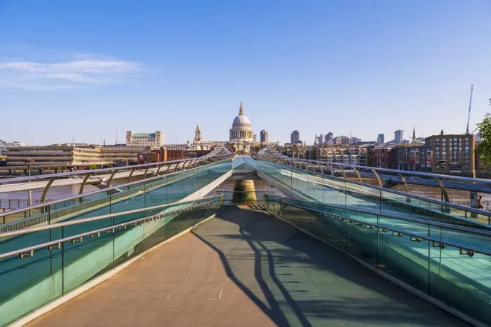 Framed Print : UK, England, London, St. Pauls Cathedral and Millennium Bridge over River Thames Framed Print : UK, England, London, St. Pauls Cathedral and Millennium Bridge over River Thames