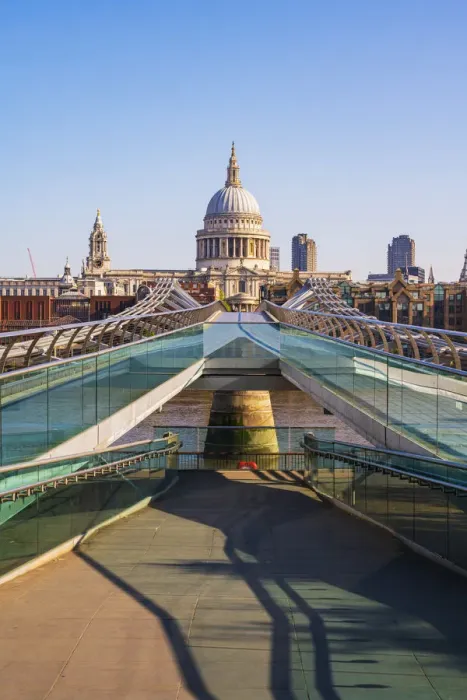 Framed Print : UK, England, London, St. Pauls Cathedral and Millennium Bridge over River Thames Framed Print : UK, England, London, St. Pauls Cathedral and Millennium Bridge over River Thames