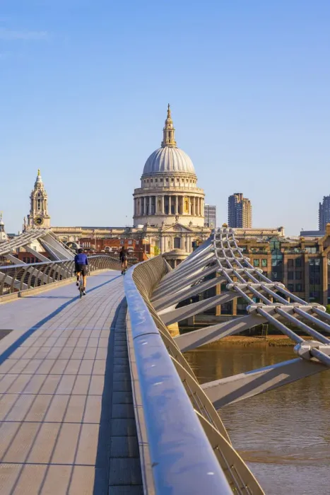 Framed Print : UK, England, London, St. Pauls Cathedral and Millennium Bridge over River Thames Framed Print : UK, England, London, St. Pauls Cathedral and Millennium Bridge over River Thames