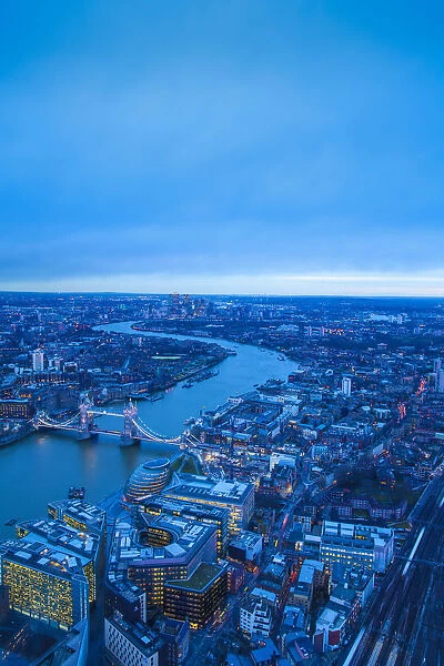UK, England, London, View of London from The Shard, looking over Tower Bridge to Canary