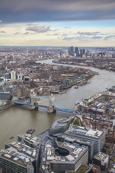 UK, England, London, View of London from The Shard, looking over Tower Bridge to Canary
