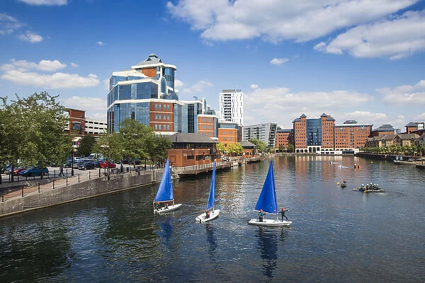 UK, England, Manchester, Salford, Sail boats in Salford Quays