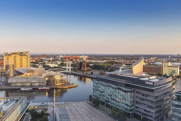 UK, England, Manchester, Salford, View of Salford Quays looking towards the Lowry Theatre