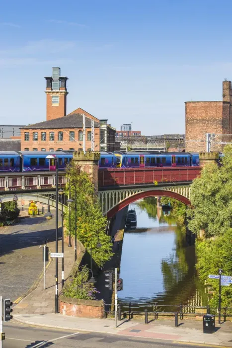 Framed Print : UK, England, Manchester, View of Deansgate, Railwaybridge and viaduct over the Bridgewater