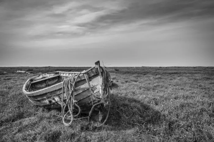 Framed Print : UK, England, Norfolk, North Norfolk, near Brancaster Staithe, Old Fishing Boat