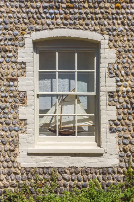 Framed Print : UK, England, Norfolk, North Norfolk, Blakeney, Model Boat in Window Framed Print : UK, England, Norfolk, North Norfolk, Blakeney, Model Boat in Window