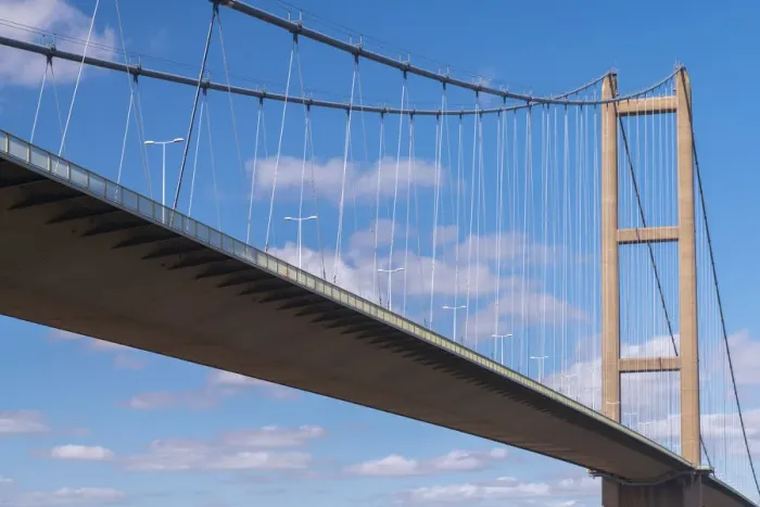 Framed Print : UK, England, North Lincolnshire, Barton-upon-Humber, Humber Bridge over the Humber