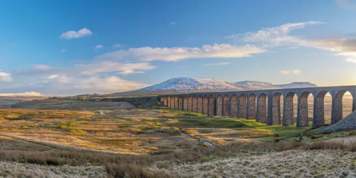 Framed Print : UK, England, North Yorkshire, Ribblehead Viaduct and Ingleborough mountain, one of Framed Print : UK, England, North Yorkshire, Ribblehead Viaduct and Ingleborough mountain, one of