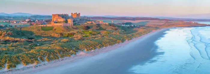 Framed Print : UK, England, Northumberland, Bamburgh, Bamburgh Beach, Bamburgh Castle