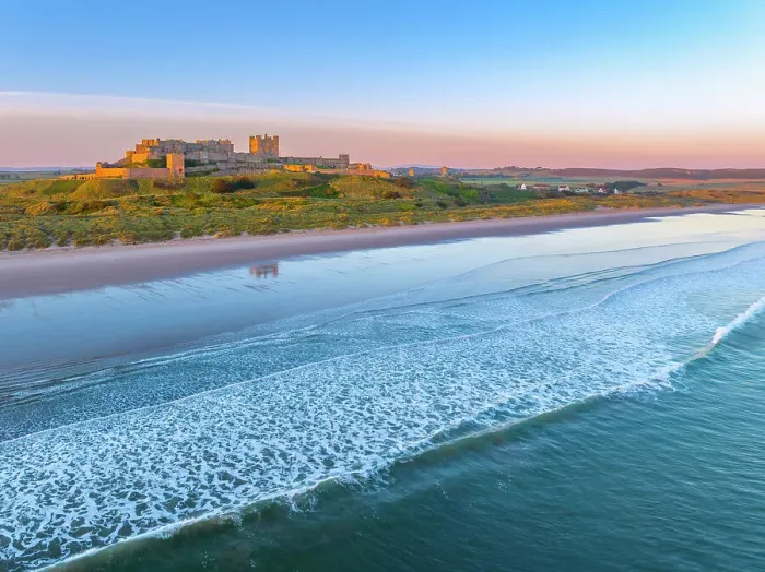 Framed Print : UK, England, Northumberland, Bamburgh, Bamburgh Beach, Bamburgh Castle