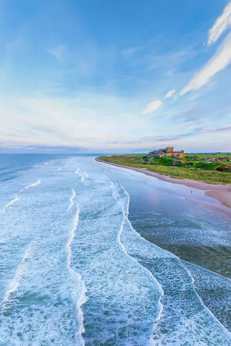 Framed Print : UK, England, Northumberland, Bamburgh, Bamburgh Beach, Bamburgh Castle