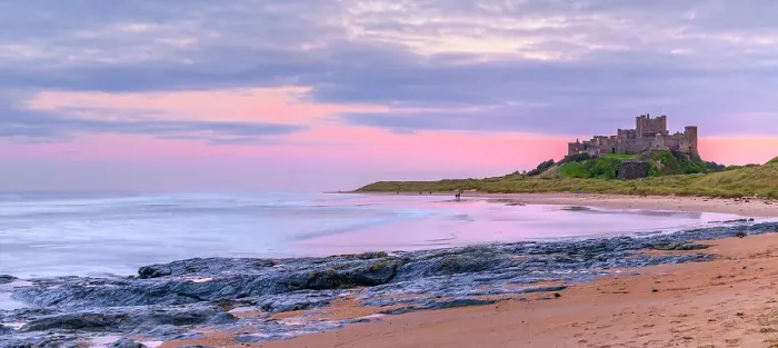 Framed Print : UK, England, Northumberland, Bamburgh, Bamburgh Beach, Bamburgh Castle