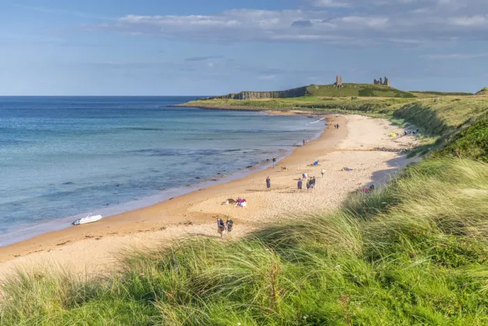 Framed Print : UK, England, Northumberland, Embleton Bay, Embleton Bay Beach, Dunstanburgh Castle